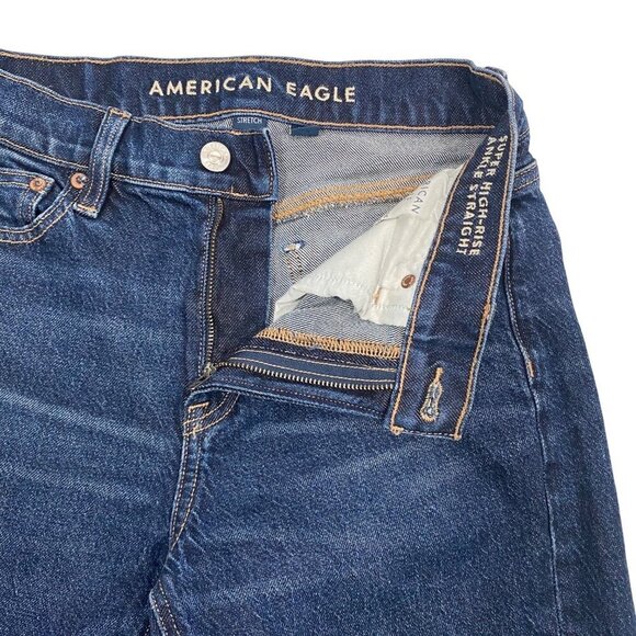 AE Super High rise Ankle Straight Jeans women’s 00 short dark wash - Picture 5 of 11